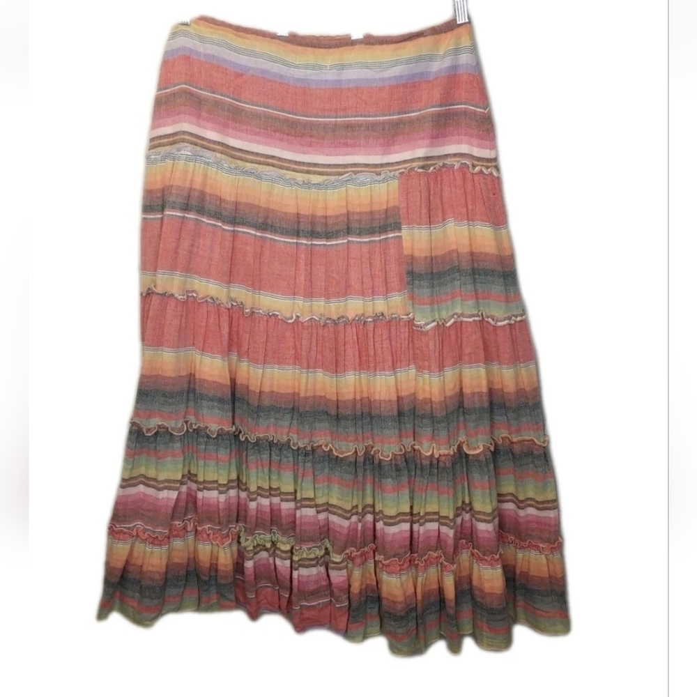 Tasha Polizzi Tiered Maxi Skirt Woman XL Colorful Rainbow Striped Coastal Boho